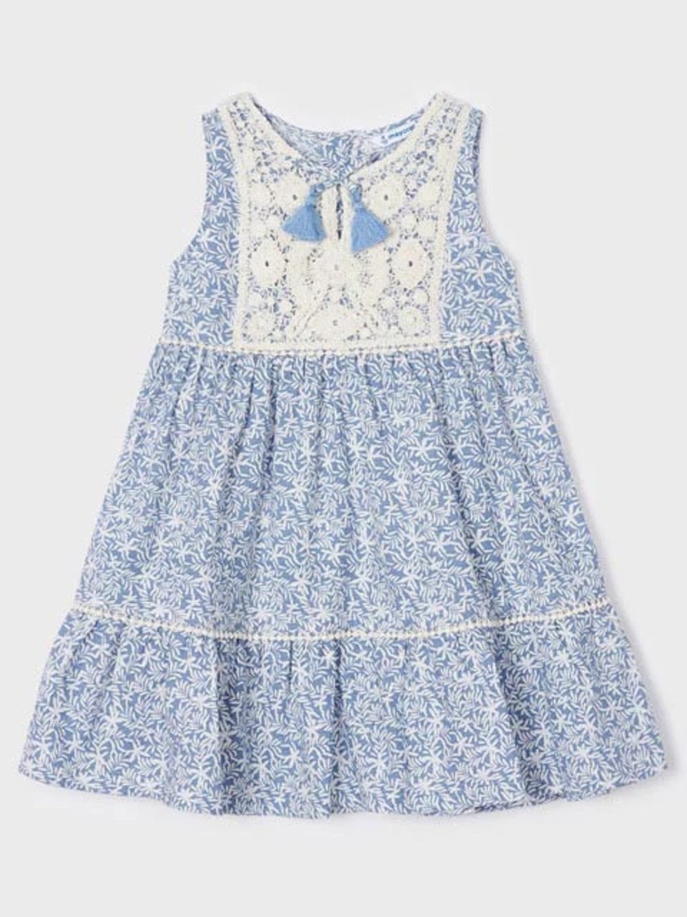 Mayoral Porcelain Crochet Girls Sun Dress Blue and White Size 9